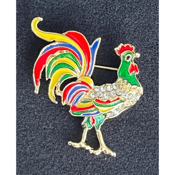 Unbranded Jewelry - Vintage 80s Colorful Rooster Enamel & Rhinestone Farm Animal Pin/Brooch